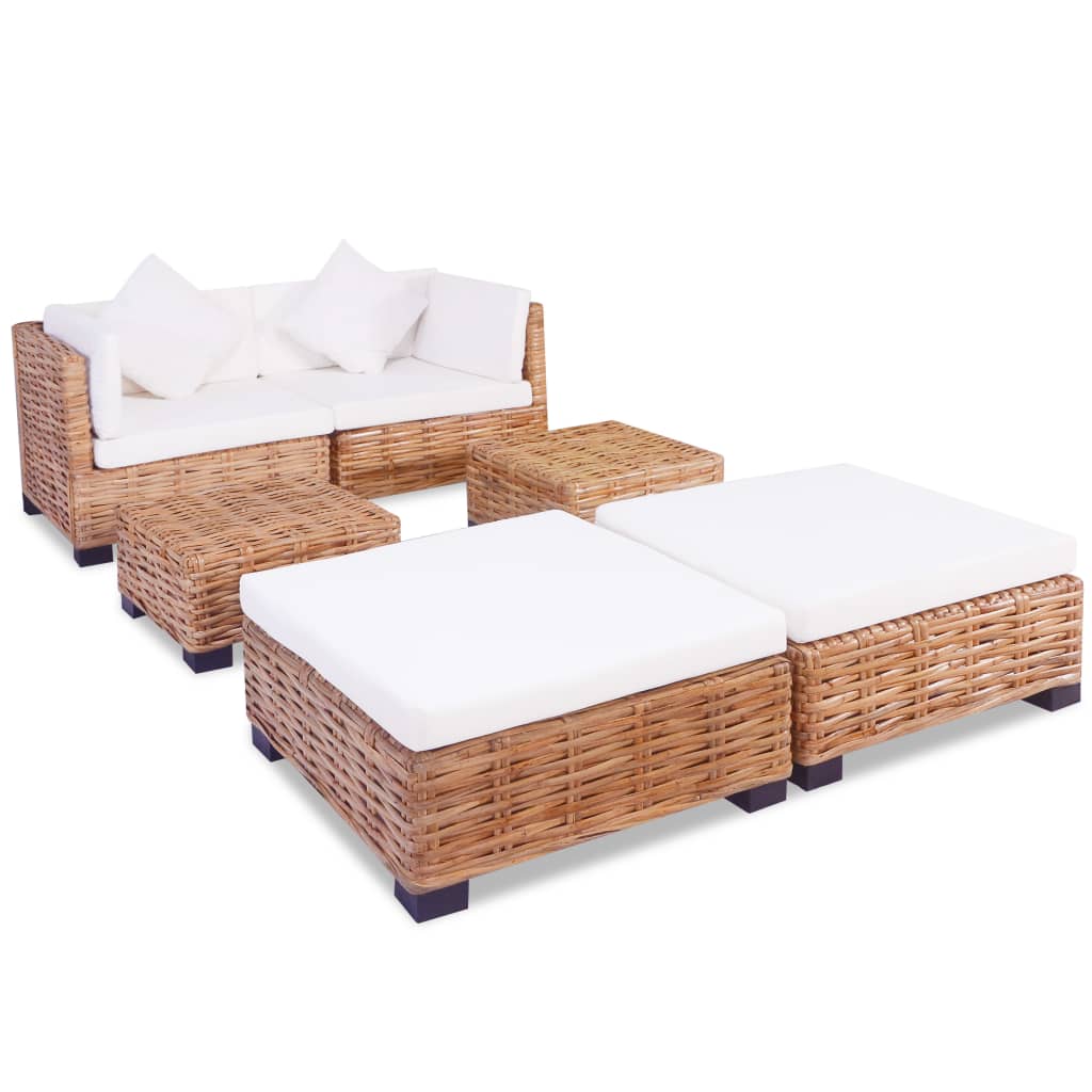Sofagarnitur 14-Tlg. Natürliches Rattan
