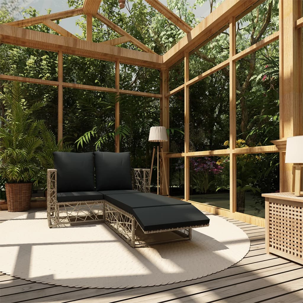 2-Tlg. Garten-Lounge-Set Mit Auflagen Poly Rattan Grau