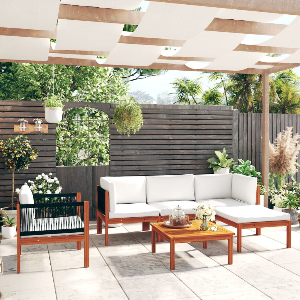 6-Tlg. Garten-Lounge-Set Mit Kissen Cremeweiß Massivholz Akazie