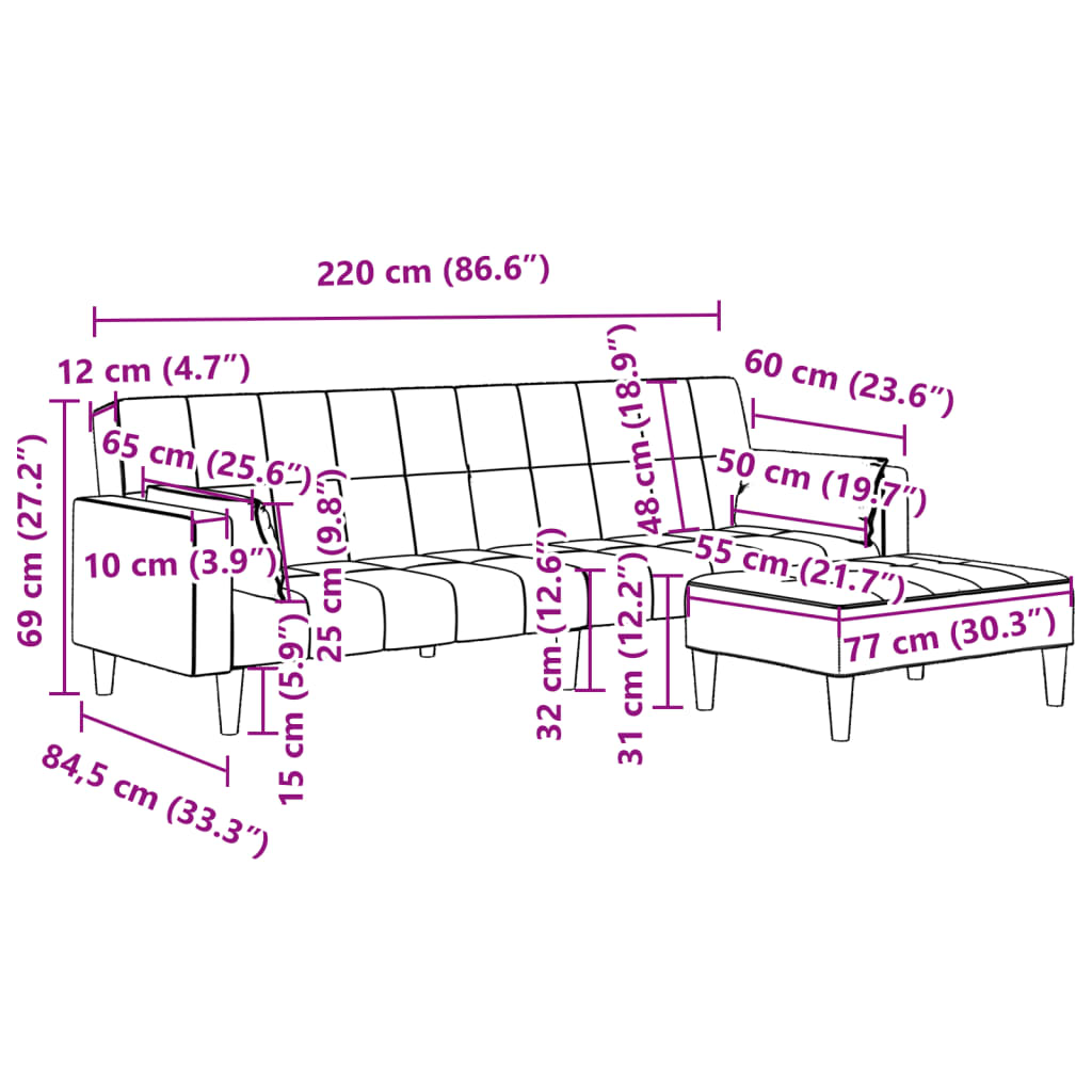 Sofa Bed | With Footstool and Velvet Upholstery
