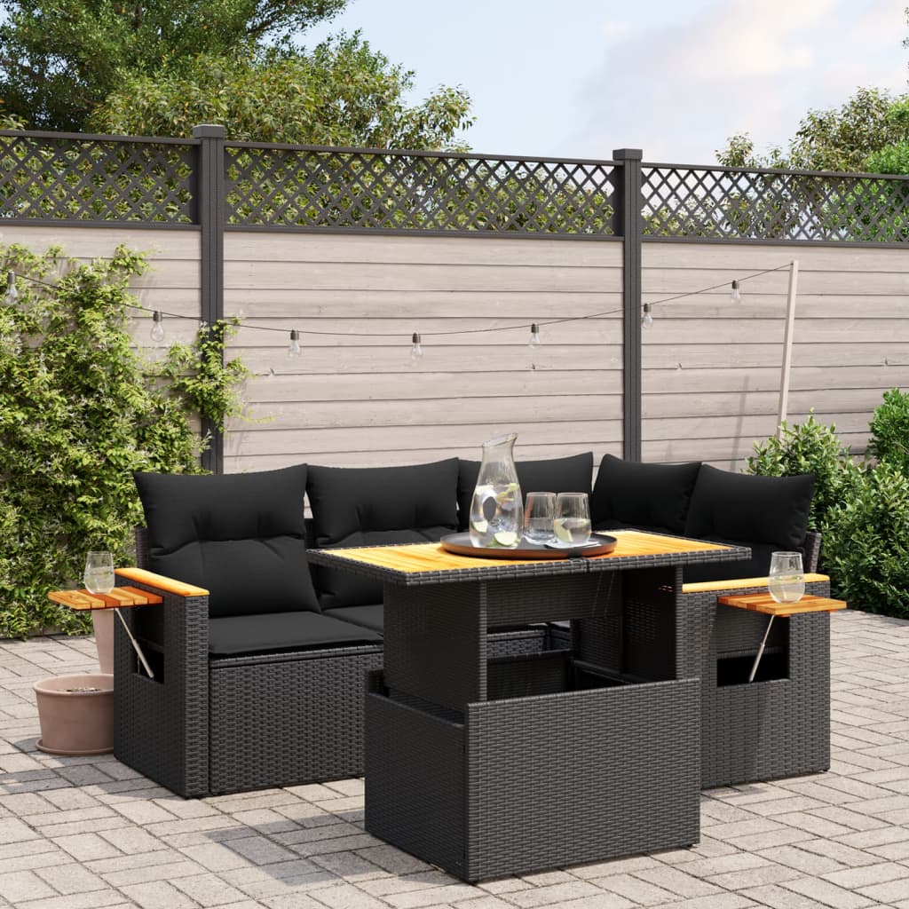5-Tlg. Garten-Sofagarnitur Mit Kissen Beige Poly Rattan Akazie