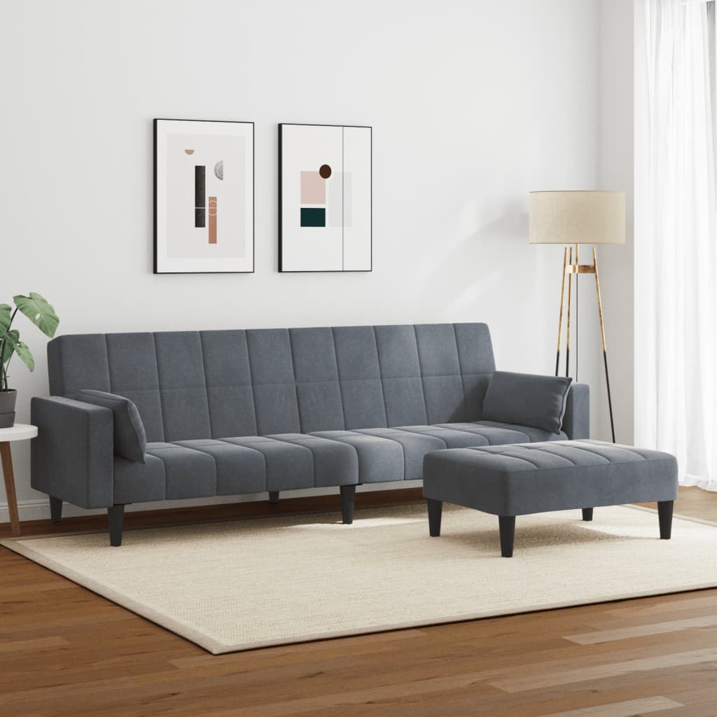Sofa Bed | With Footstool and Velvet Upholstery