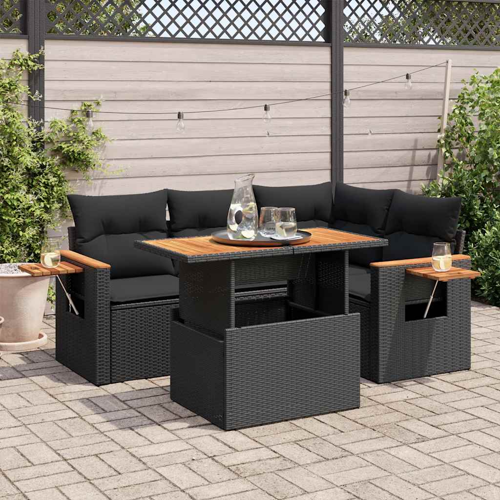 5-Tlg. Garten-Sofagarnitur Mit Kissen Beige Poly Rattan Akazie